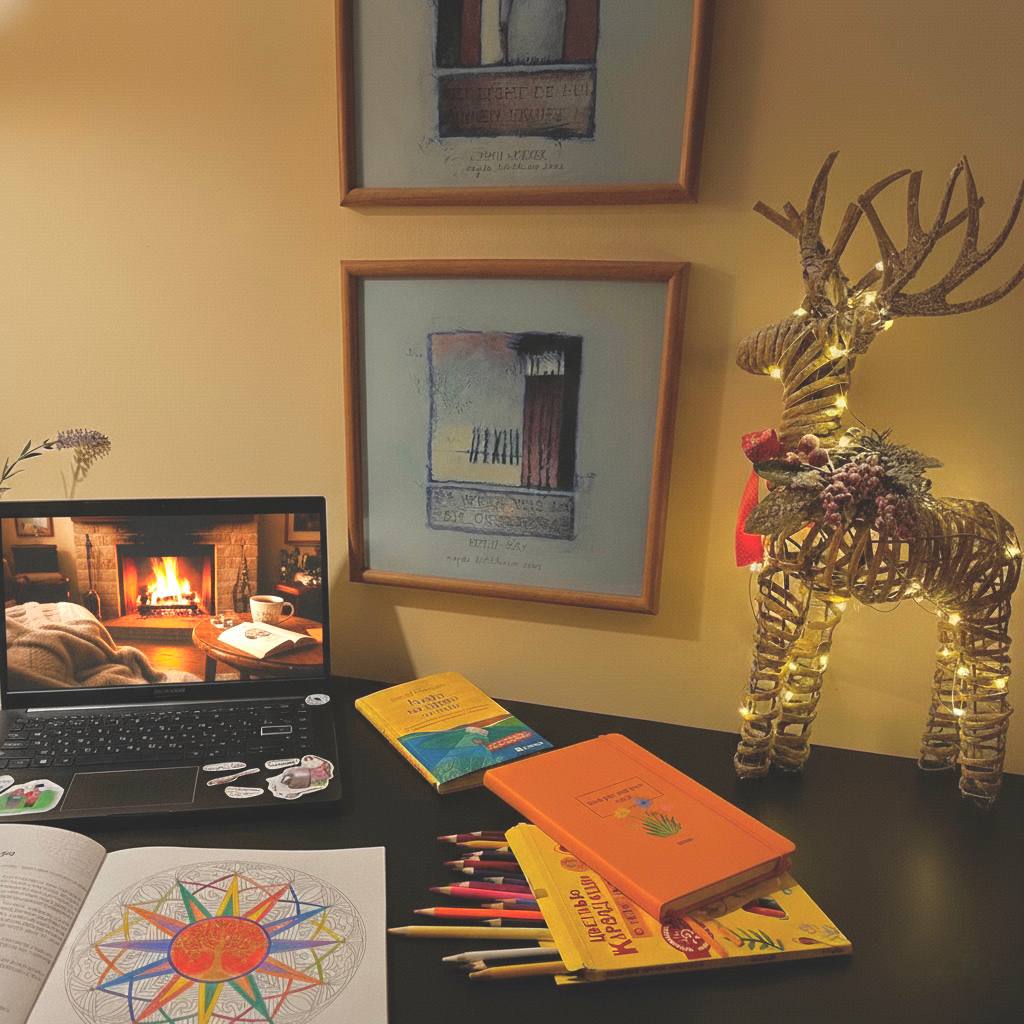 Orange notebook on cozy desk setup